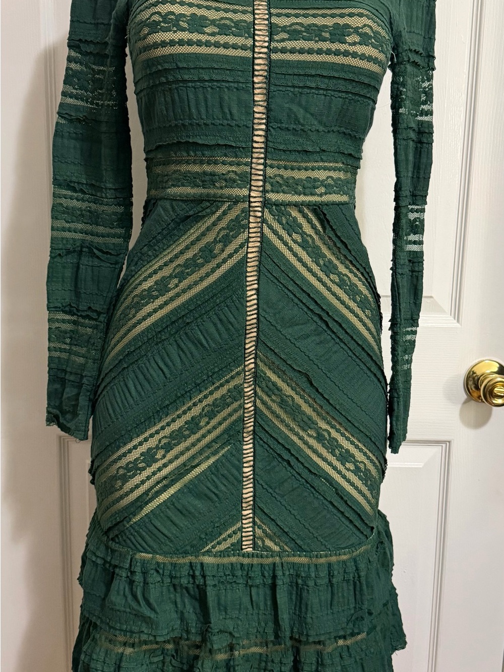 Endless Rose Deep Green Long Sleeve Lace-Accent Midi Dress